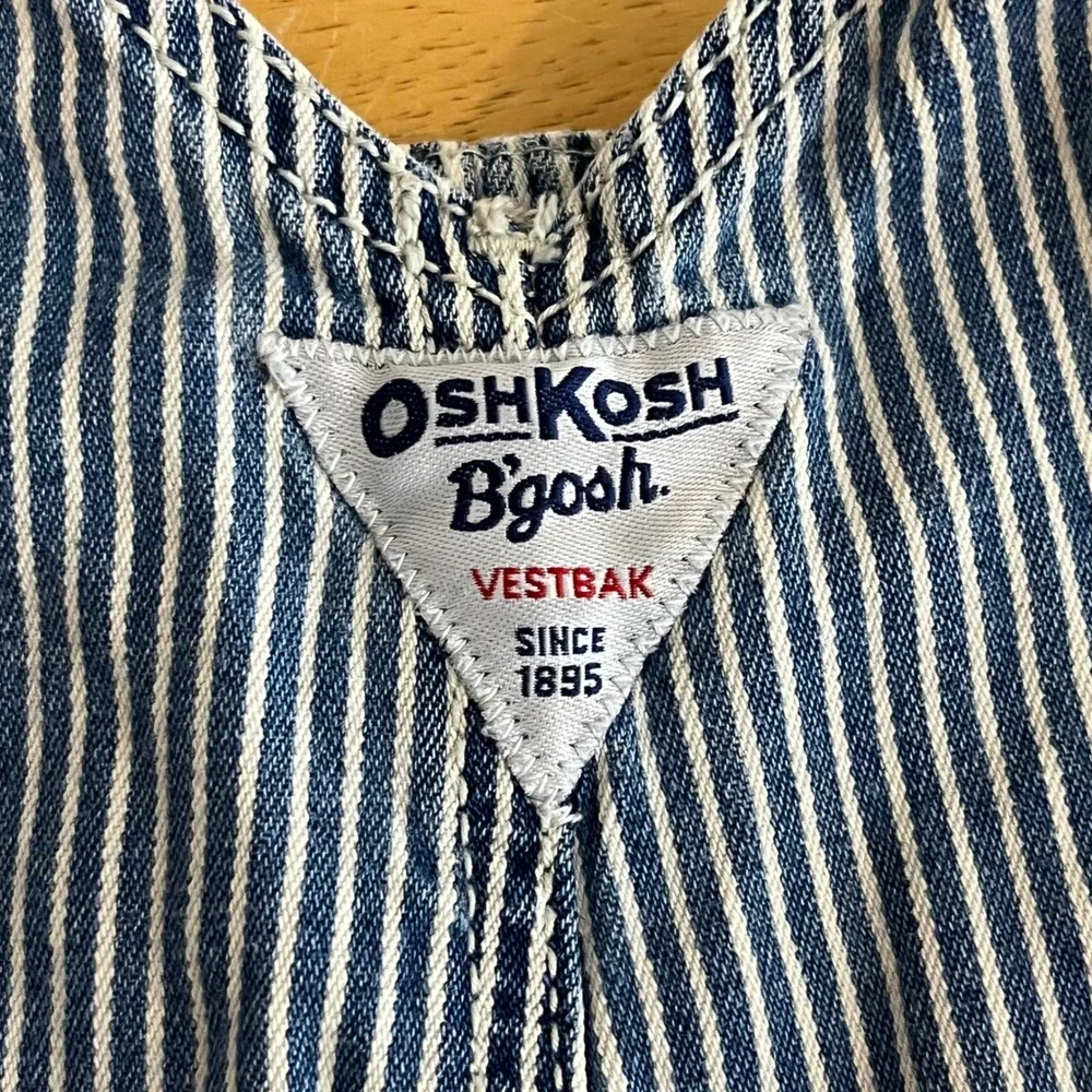OshKosh Bgosh Kids Hickory Stripe Denim Overalls Blue White Shortalls Bibs